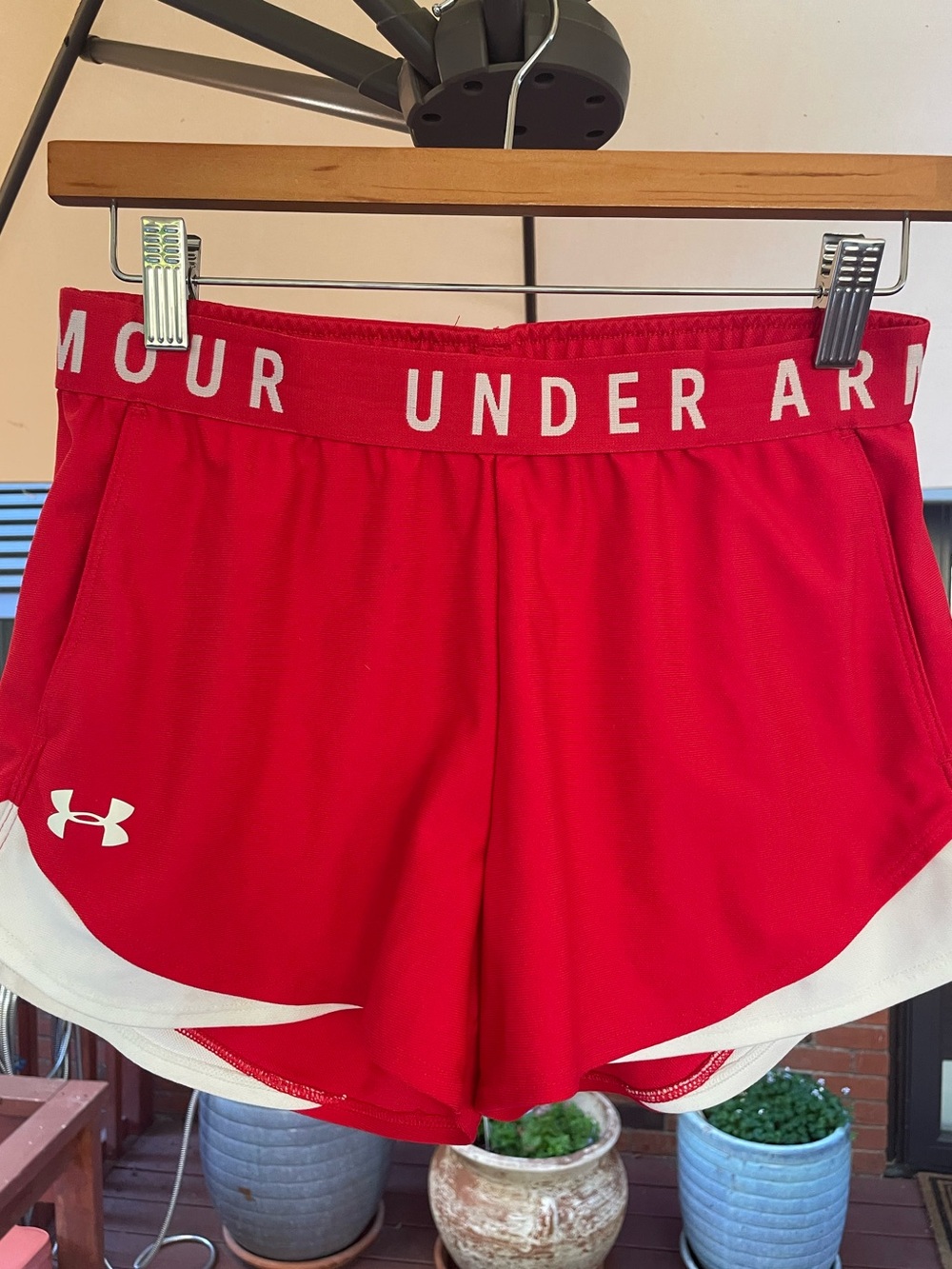 Under Armour Women's Red Athletic Shorts with White Trim